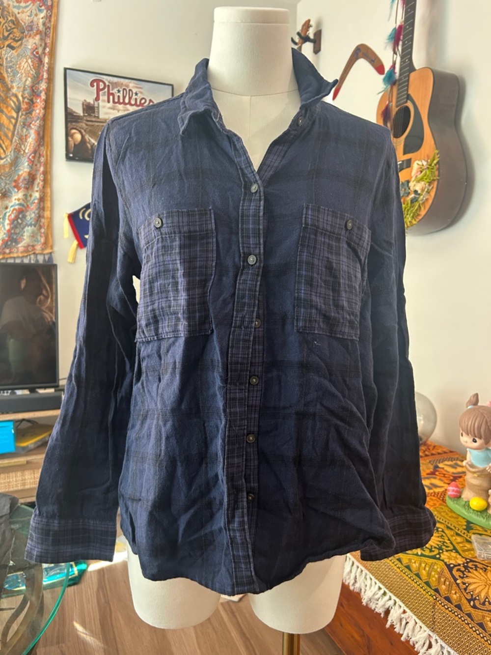Lucky Brand Navy Plaid Button-Down Shirt
